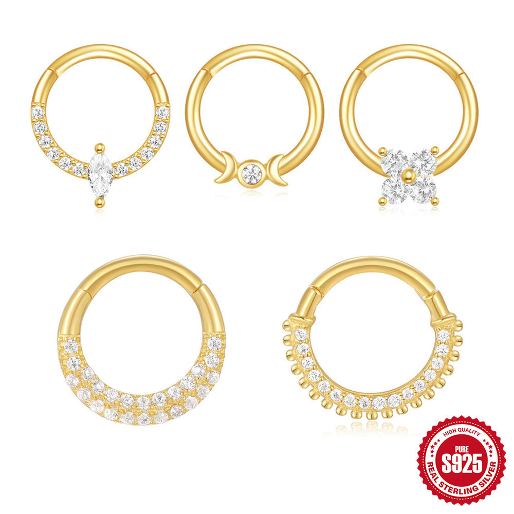 S925Sterling Silver Geometric Diamond-Studded Cartilage Piercing Matching Ear Bone Ring Hot-Selling Earrings for Women