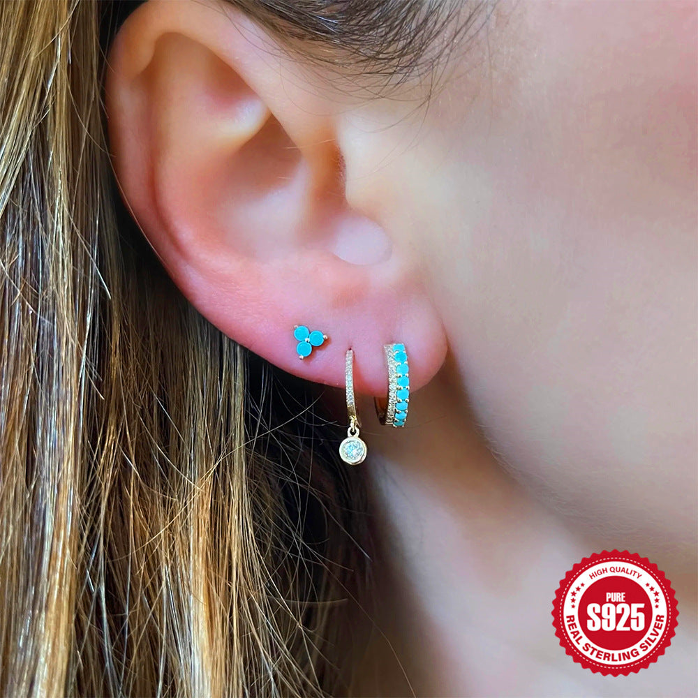 S925Sterling Silver Double Row Mixed Color Diamond Earrings Earrings Hot Selling Trendy Earrings