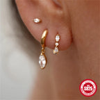 925Sterling Silver Eight-Pointed Star with Diamond Inlay Classic3Set of Earrings Hoop Earrings Hot-Selling Horse Eye Water Drop Earrings