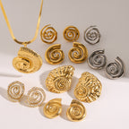 Stainless Steel Conch Necklace Pearl Stud Earrings Zircon Earrings Ring Jewelry