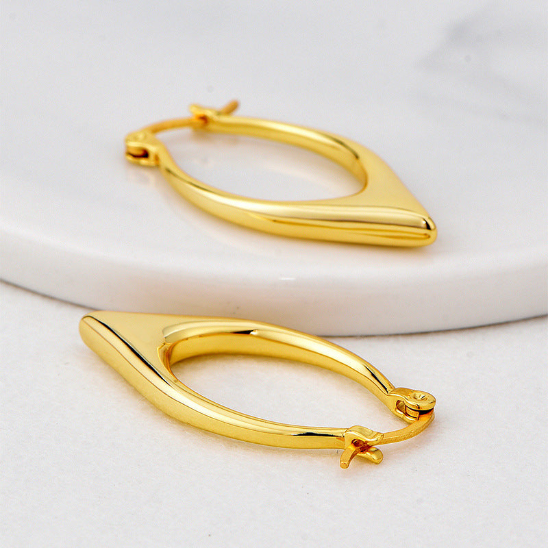 E0642 Korean Style Simple Fashion Square Hoop Earrings for Women Brass Gold-Plated Minimalist Smooth Hoop Earrings