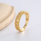 R0181 Unique Design Hollow Micro Inlaid Zircon Ring for Women Copper Plated with Real Gold Minimalist