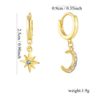 E0753 Dongdaemun Retro Fashion Design Earrings for Women New Star and Moon Inlaid Zircon Trendy Drop Earrings