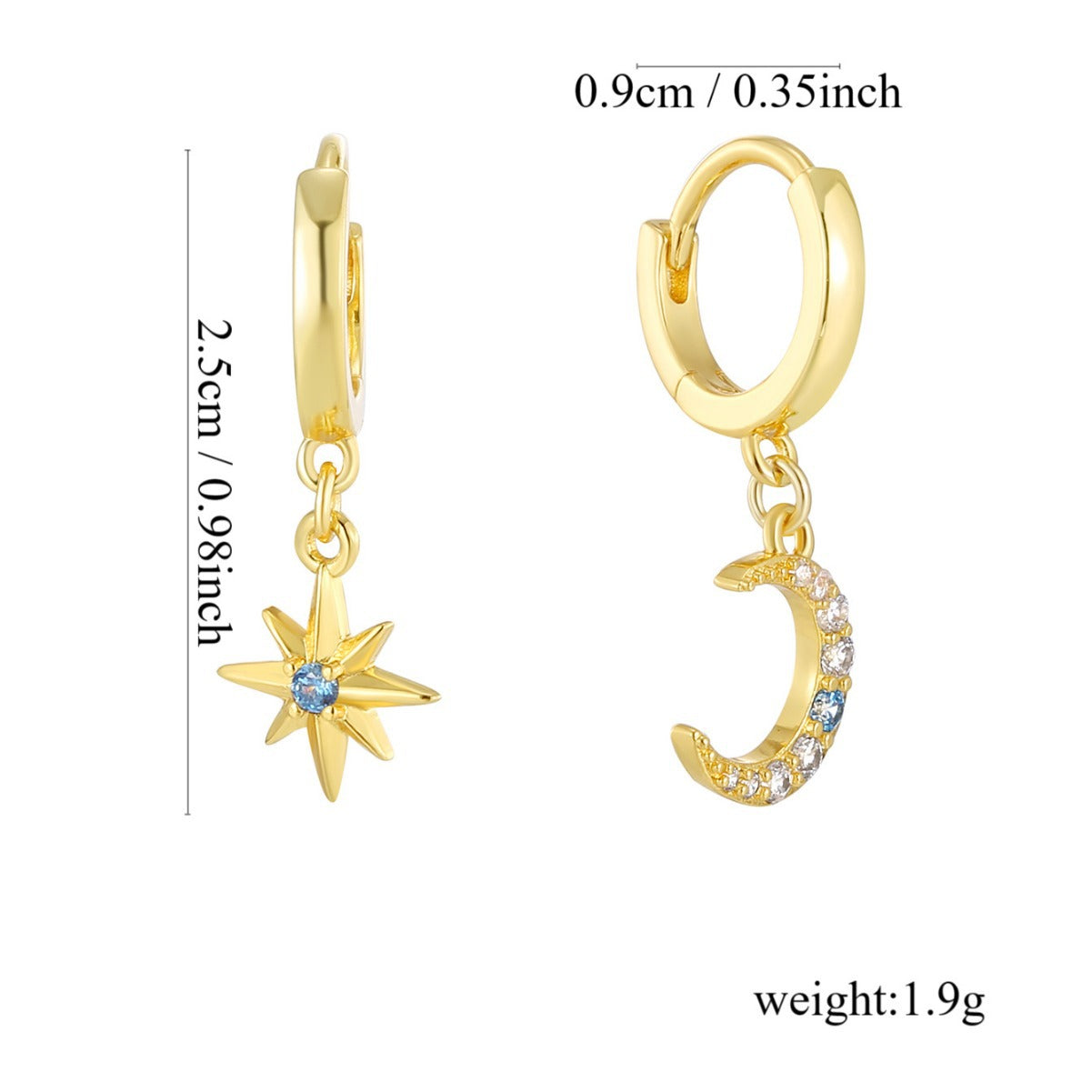 E0753 Dongdaemun Retro Fashion Design Earrings for Women New Star and Moon Inlaid Zircon Trendy Drop Earrings