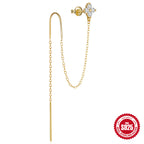 S925Sterling Silver Chain Tassel Flower Inlaid Diamond Earrings Ear Thread Ear Studs Korean and Japanese Style Earrings for Women