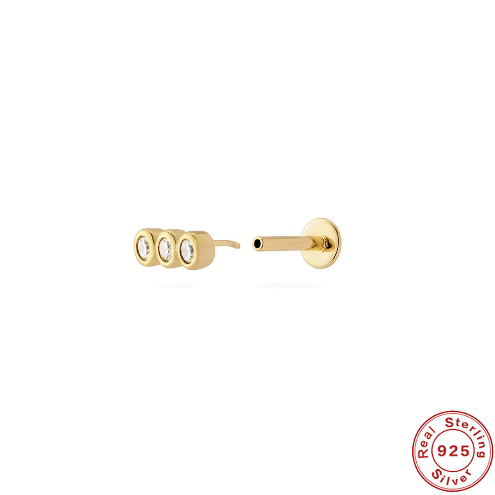 New S925Sterling Silver Stud Earrings18G Flat Head Push Piercing Cartilage Earrings Hot Selling Piercing Ear Lobe