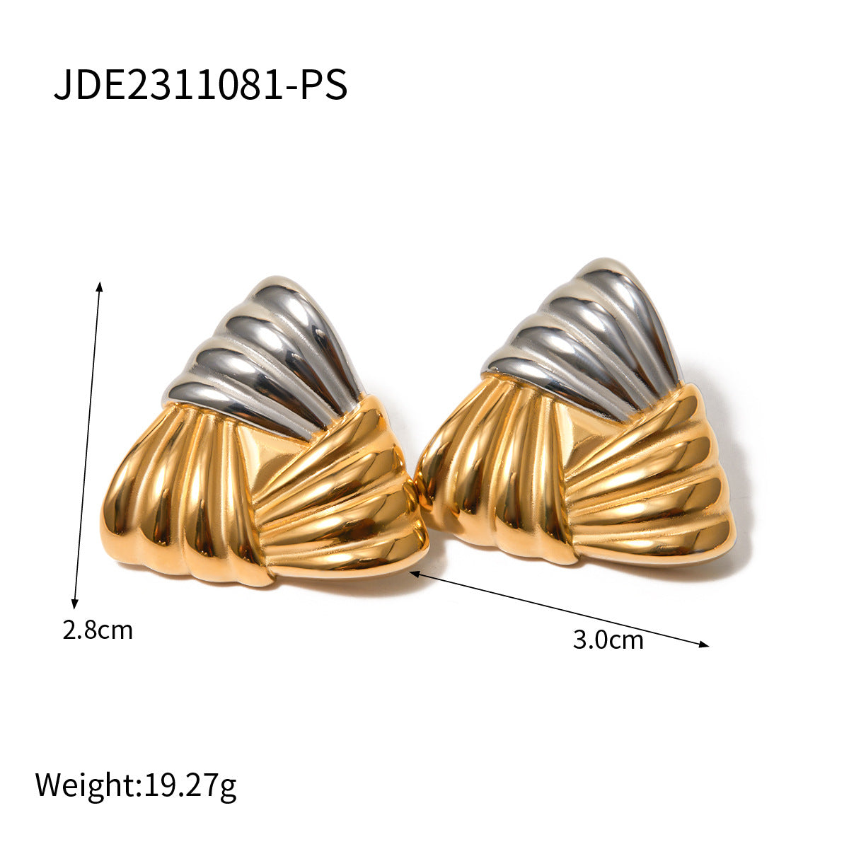 2H Trendy Geometry18k Gold Stainless Steel Woven Texture Color Block Triangle Stud Earrings Minimalist Earrings Cool Style