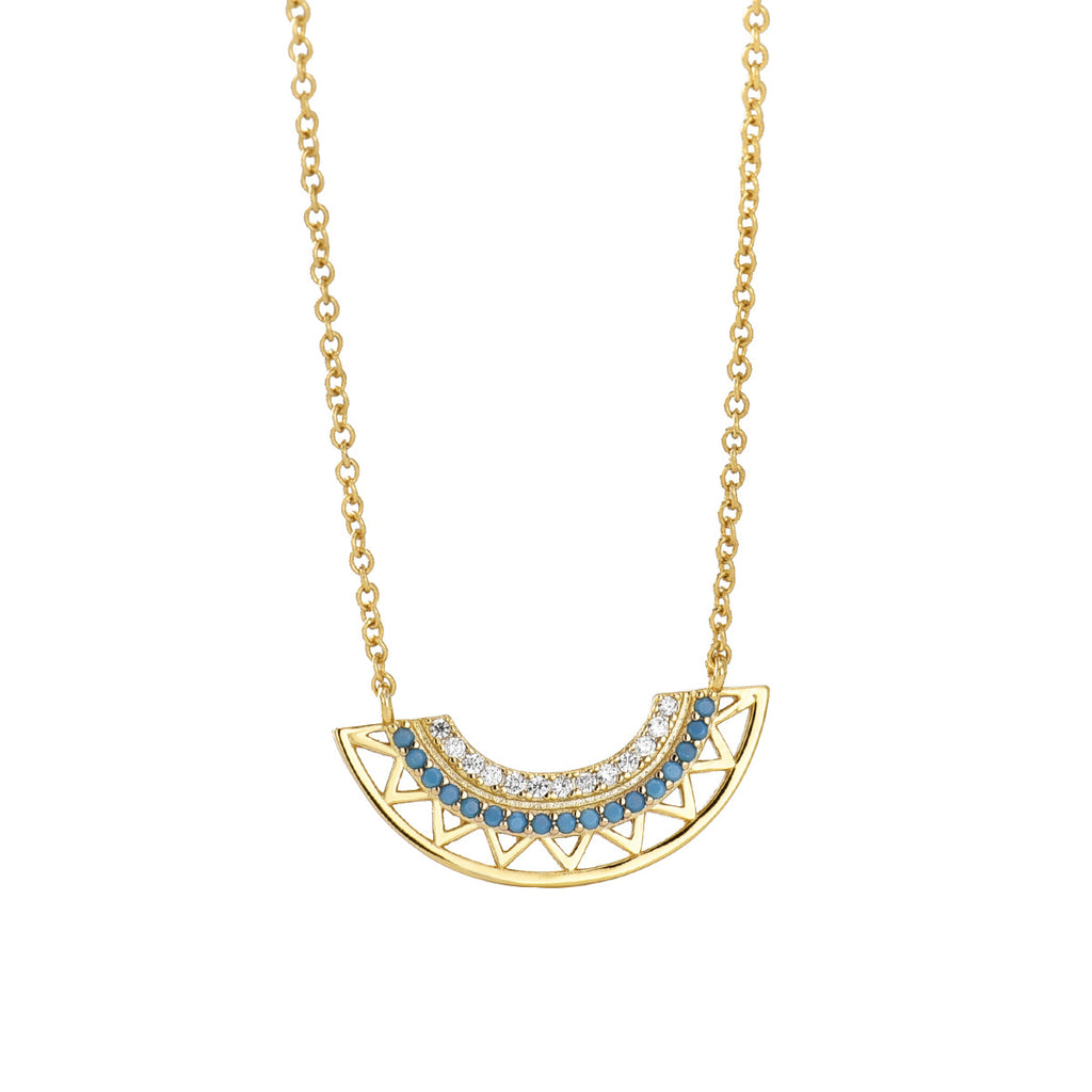 N0124 Bohemian Geometric Fan-Shaped Hollow Pendant Turquoise Necklace Jewelry