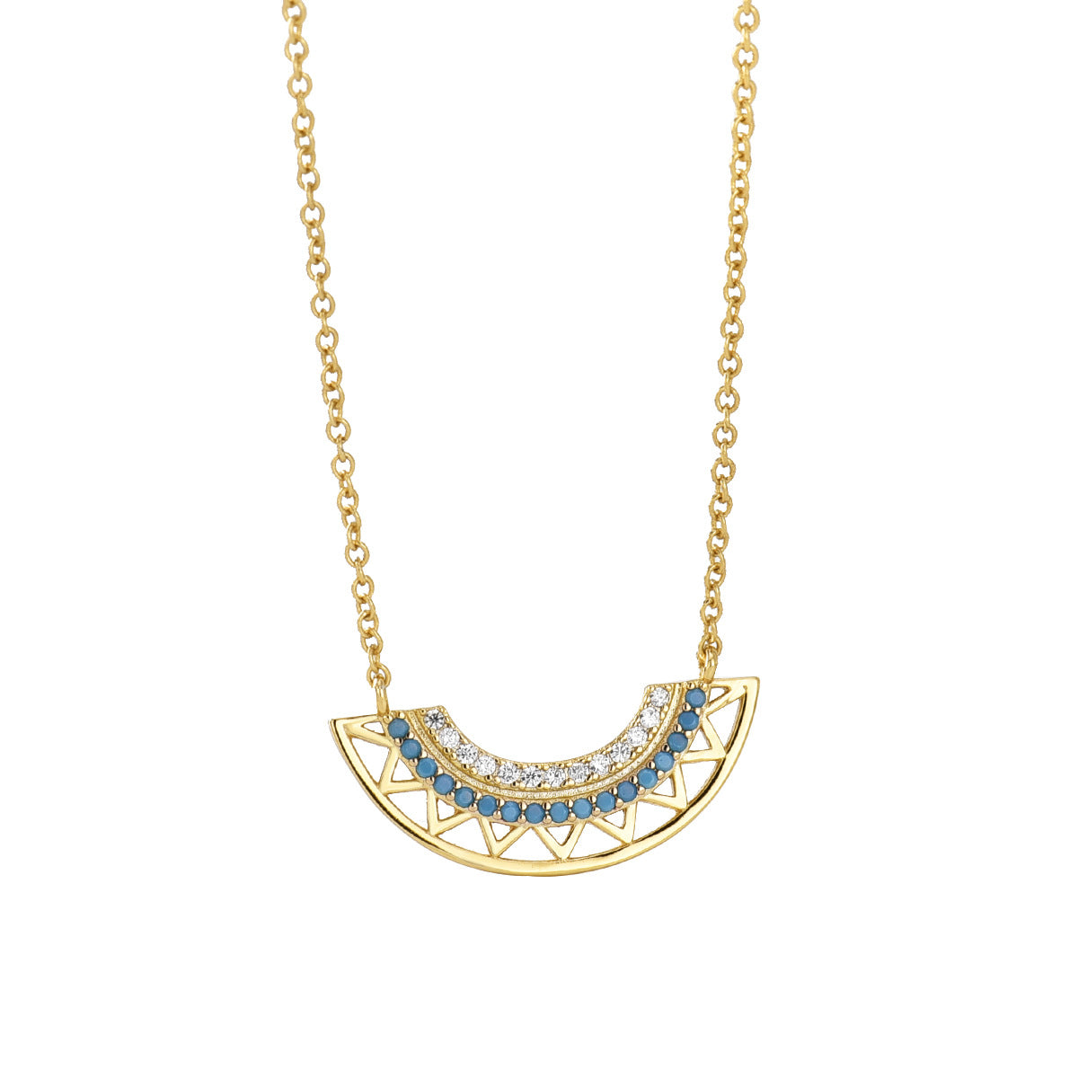 N0124 Bohemian Geometric Fan-Shaped Hollow Pendant Turquoise Necklace Jewelry