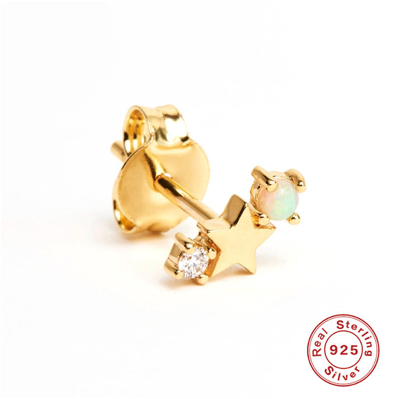 S925Sterling Silver Five-Pointed Star Zodiac Birthstone Inlaid Diamond Stud Earrings Creative Earrings Jewelry