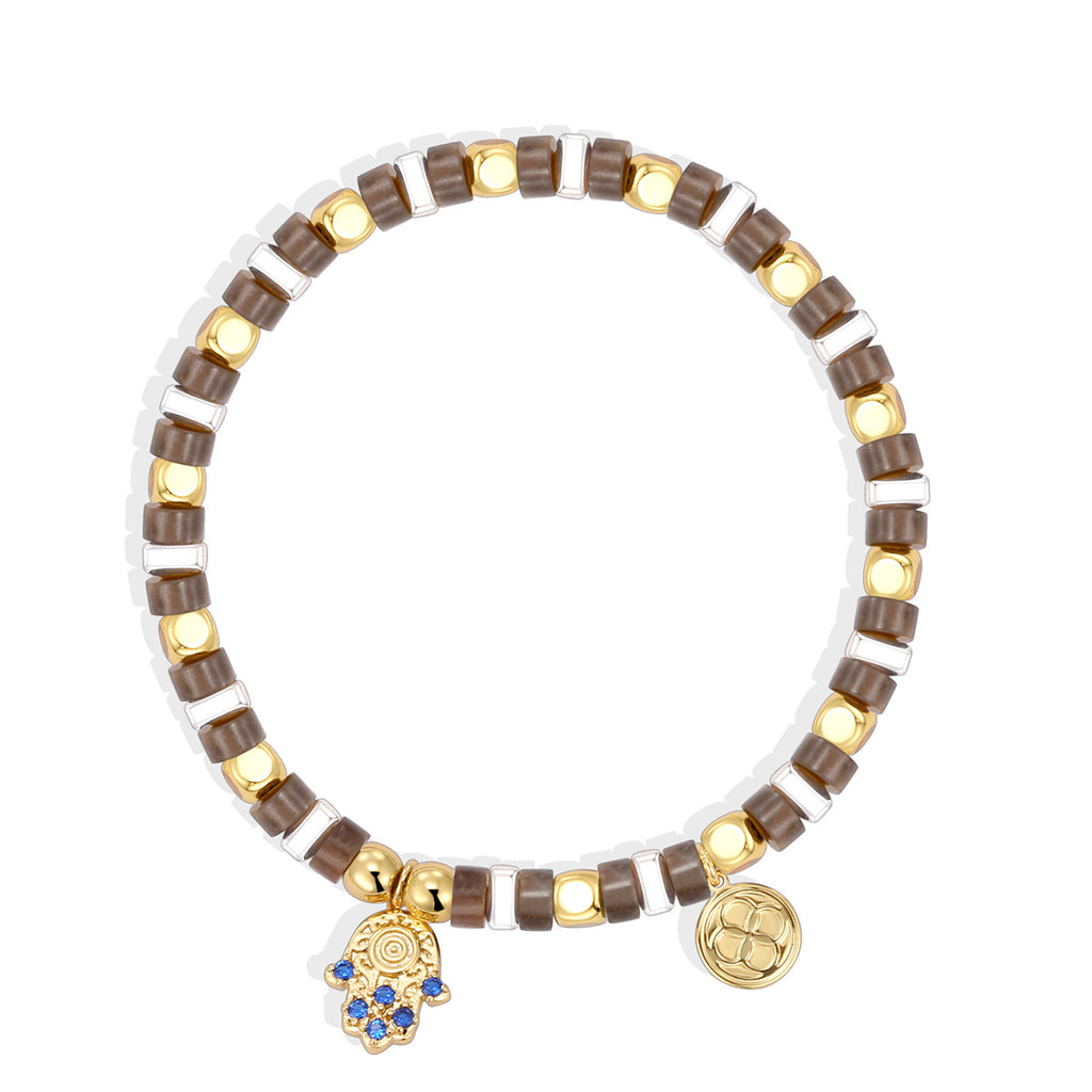 Gold-Plated Brass Beaded Blue CZ Bracelet with a beaded design profile