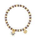 Gold-Plated Brass Beaded Blue CZ Bracelet with a beaded design profile