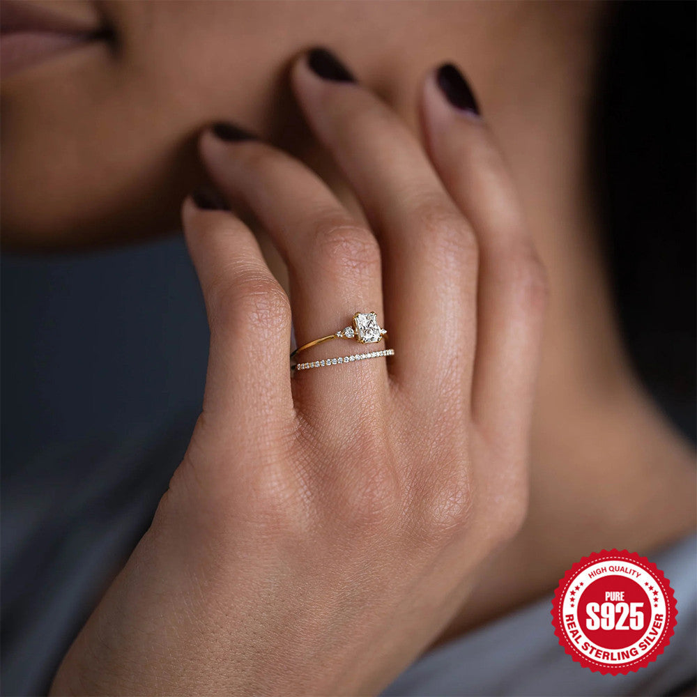 S925Sterling Silver Luxury Square Diamond Ring Fashion Carat Diamond Engagement Ring