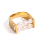 2H 18K Gold Stainless Steel Pearl Ring Ring Product ring