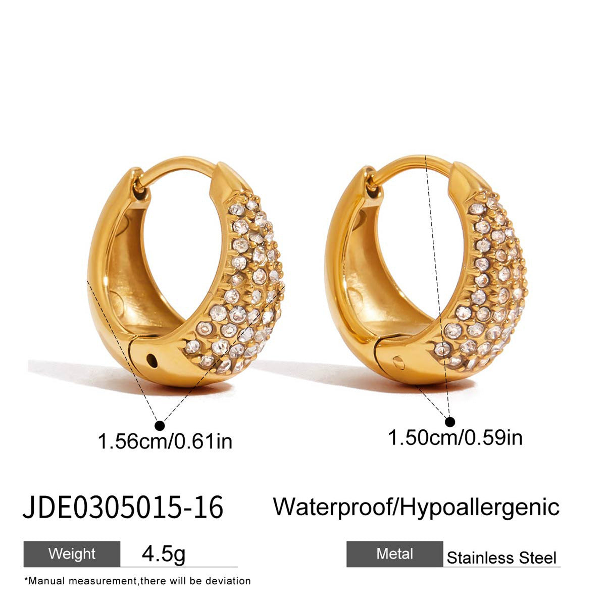 2H 18K Stainless Steel Drill Earrings Ear Buckle Non-Fading Ear Jewelry Accessories