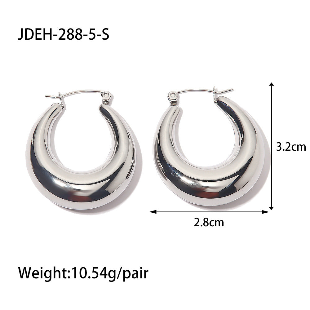 Steel Color Stainless Steel French Style Smooth Hollow Earrings Blogger Same Style Fashion Versatile Hoop Earrings for Women