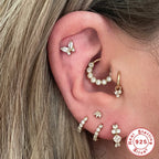 S925Sterling Silver Butterfly Inlaid Diamond Pearl Spiral Ear Cuff Hot Sale16G Flat Head Piercing Ear Cuff Jewelry