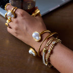 Imitation Baroque Pearl Ring Non-Fading Open Bracelet Stainless Steel Jewelry for Women