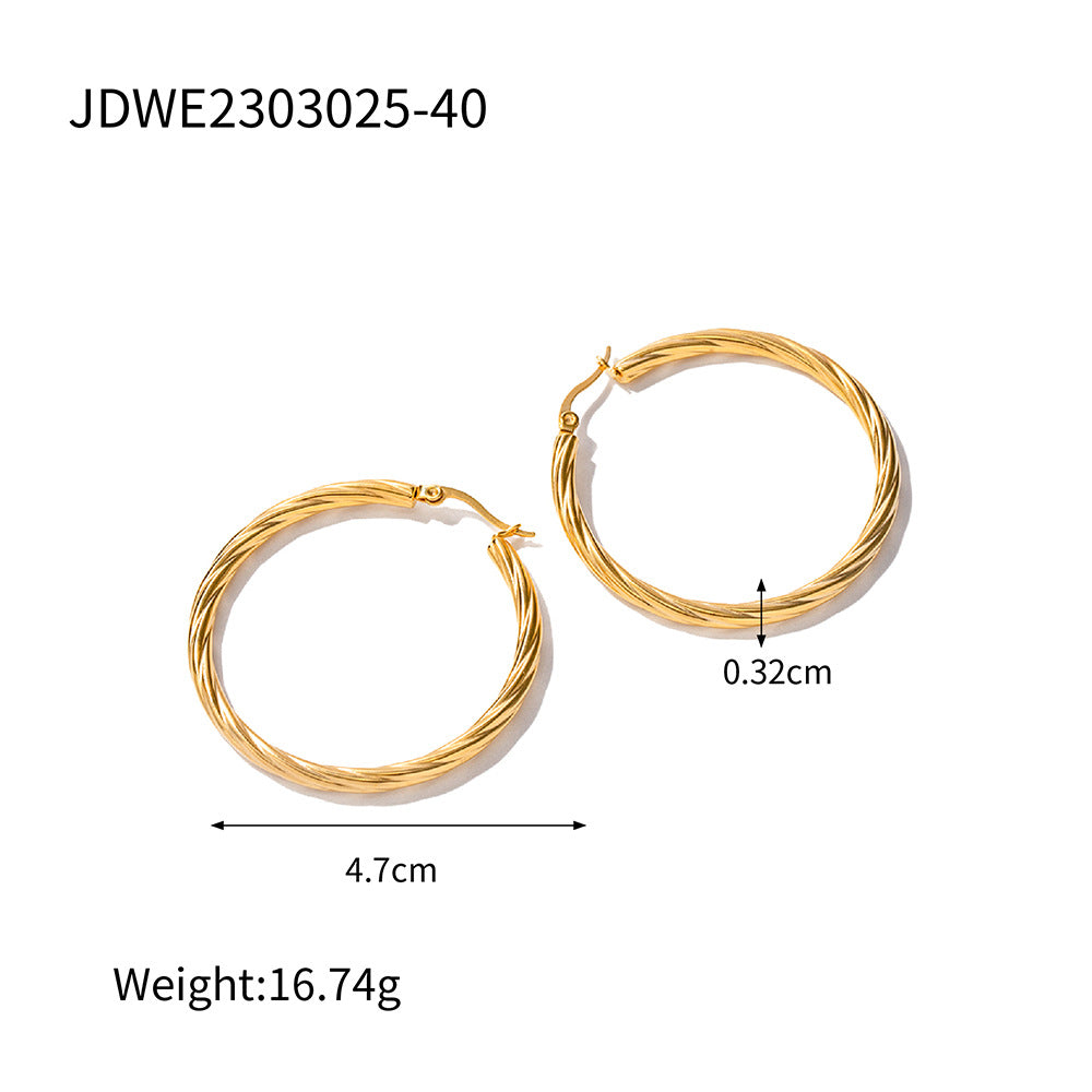 Fashion18K Gold Stainless Steel Cable Line Texture Earrings Non-Fading Earrings Women's Ear Jewelry