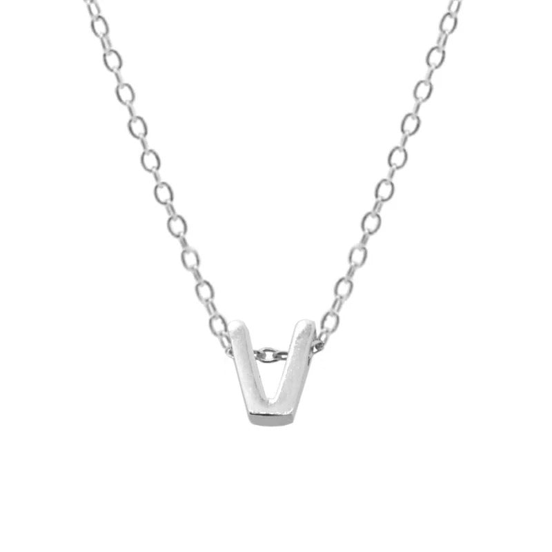 Sterling Silver 26 Letter Pendant Necklace Polished Collarbone Chain