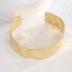 B0157 Unique Irregular Hammered Pattern Bracelet for Women, Copper Plated with Real Gold, Adjustable Open Simple Bracelet