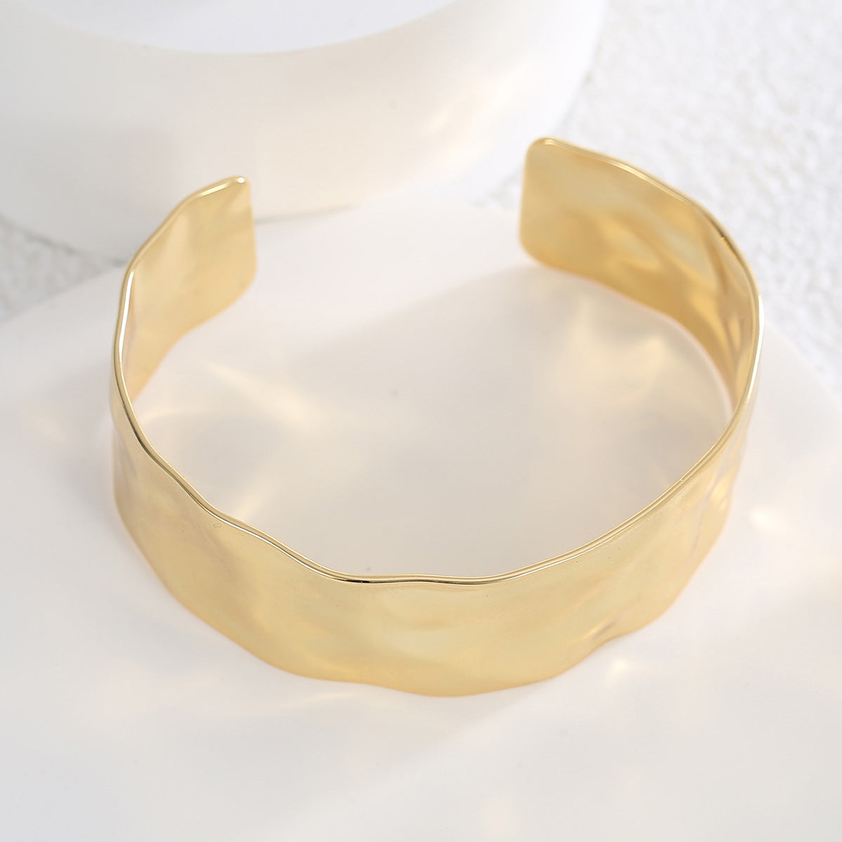 B0157 Unique Irregular Hammered Pattern Bracelet for Women, Copper Plated with Real Gold, Adjustable Open Simple Bracelet