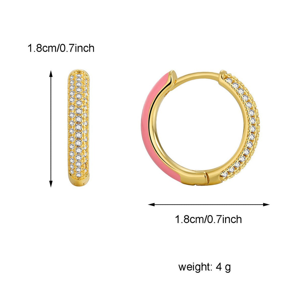 E0497 Simple Elegant Fashion Earrings for Women Pink Resin Micro Inlaid Zircon Hoop Earrings