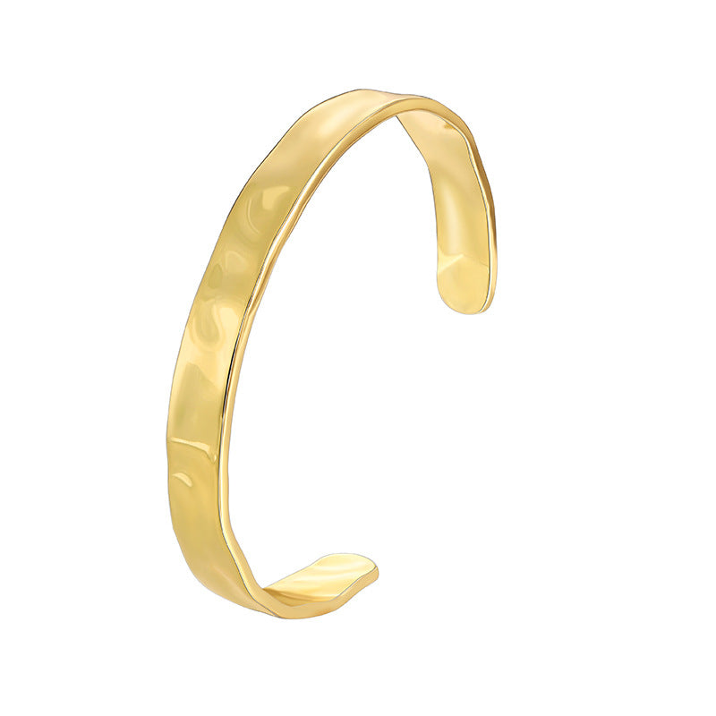 B0156 Personalized Fashion Simple Hammered Pattern Bracelet for Women Brass Gold-Plated Bangle