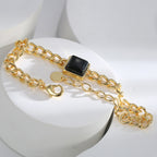B0134 Minimalist Fashion Hip-Hop Style Trendy Bracelet for Women, Cool Style Black Square Zircon