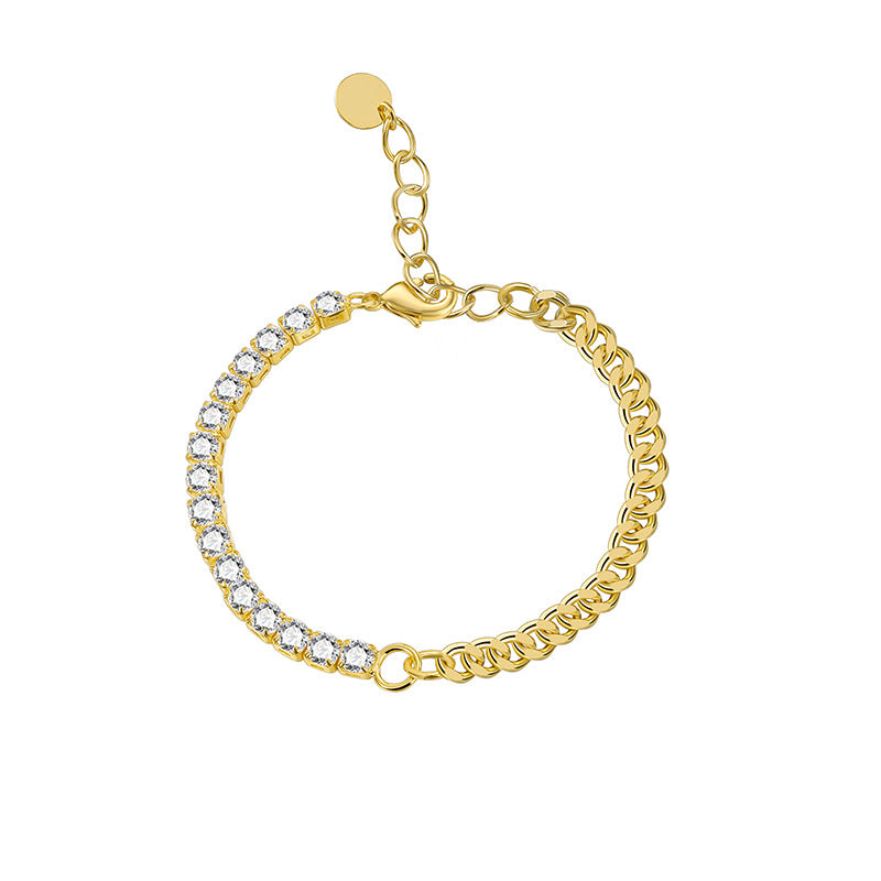 B0136 Daily Hip-Hop Style Fashion Bracelet for Women Copper Plated with Real Gold Asymmetric Zircon Chain