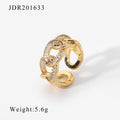 Gold-Plated Stainless Steel Open Ring with Cubic Zirconia Vintage Detail — material detail — jewelry finish and design detail