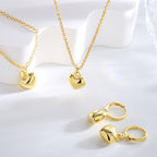S0006 Fashion Heart Simple Design Bracelet Necklace Earrings Three-Piece Set Copper Gold-Plated Jewelry Set