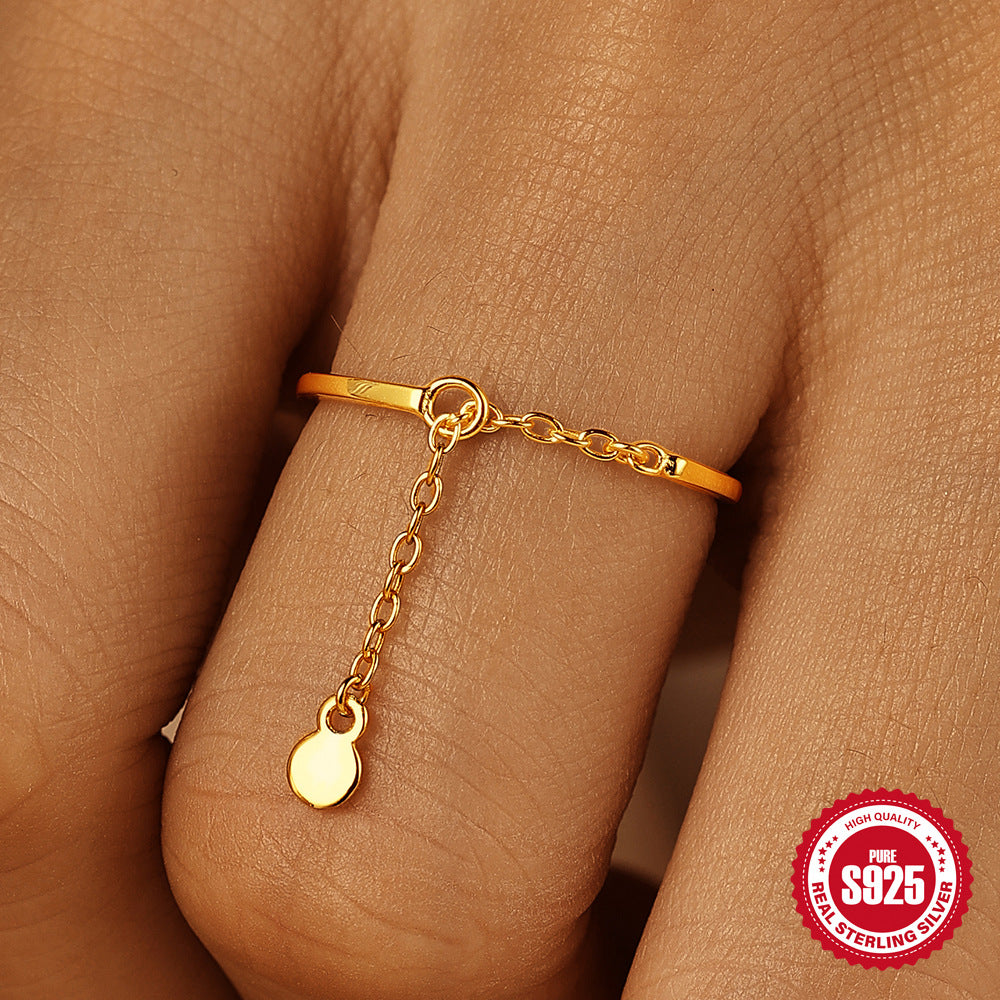 New S925Sterling Silver Heart-Shaped Tassel Inlaid Diamond Chain Adjustable Ring Hot-Selling Pearl Index Finger Ring