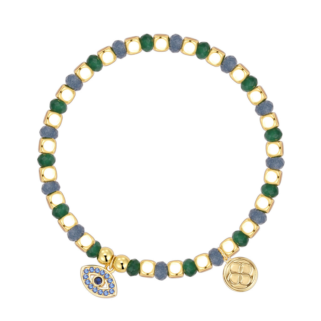 B0306 Design Blue Zircon Eye Bracelet Vintage Chalcedony Stone Beaded