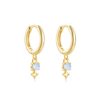 S925Sterling Silver Star Opal Inlaid Diamond Opal Hoop Earrings Hot-Selling Style Earrings