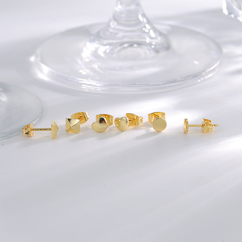 E0796 Minimalist Small Round Arc Lace Pyramid Heart-shaped Earring Set gold Cool Style Earrings