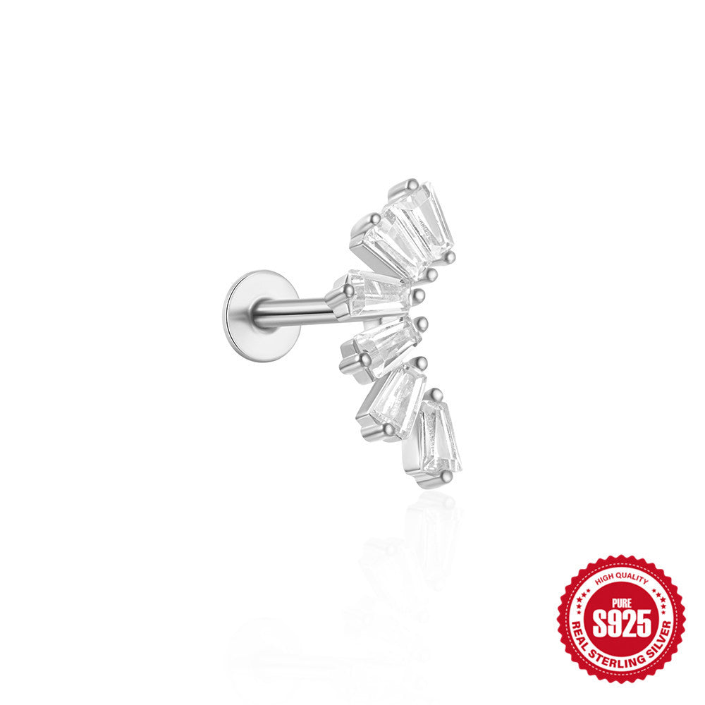 New925Sterling Silver Inlaid Diamond Tassel Piercing Threaded Flat Ear Bone Stud Earrings Hot-Selling Style Ear Jewelry