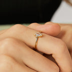 R0256 Plating18K Real Gold Horse Eye Zircon Ring for Women Minimalist Stacking Band Cool Simple Tail Ring