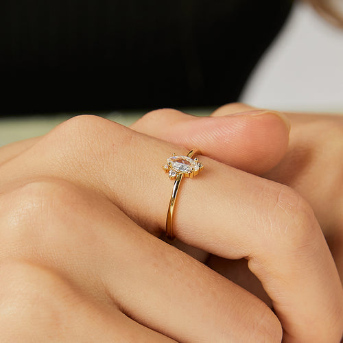 18K Gold-Plated Brass Minimalist CZ Ring in a gold-tone brass finish
