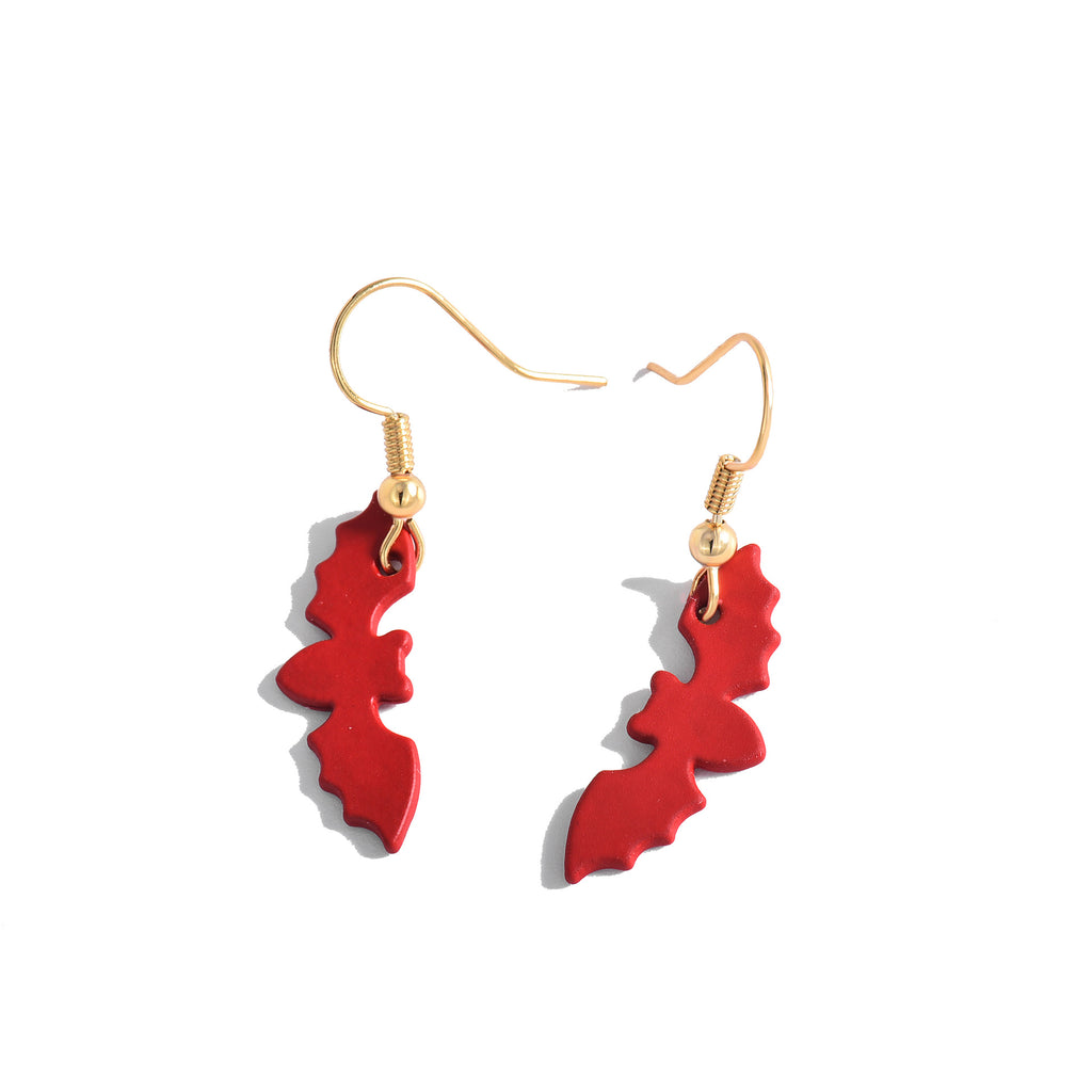 CYE0257 Halloween Fun Creative Wine Red Bat Ear Hooks Cute and Quirky Earrings
