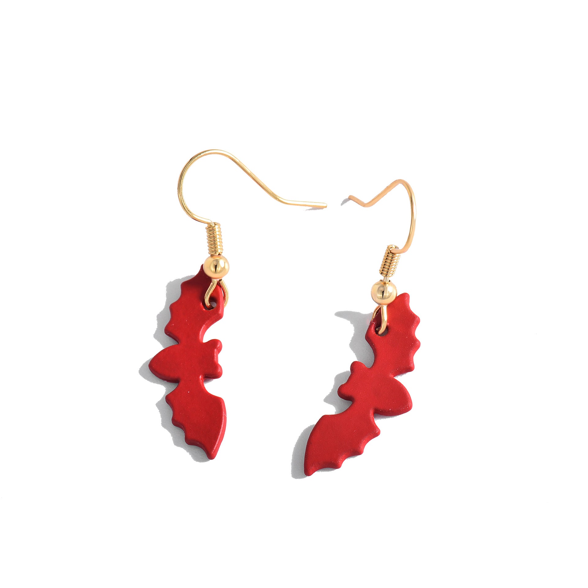 CYE0257 Halloween Fun Creative Wine Red Bat Ear Hooks Cute and Quirky Earrings