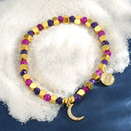 B0294 Crescent Moon Inlaid Zircon Beaded Fashion Bracelet