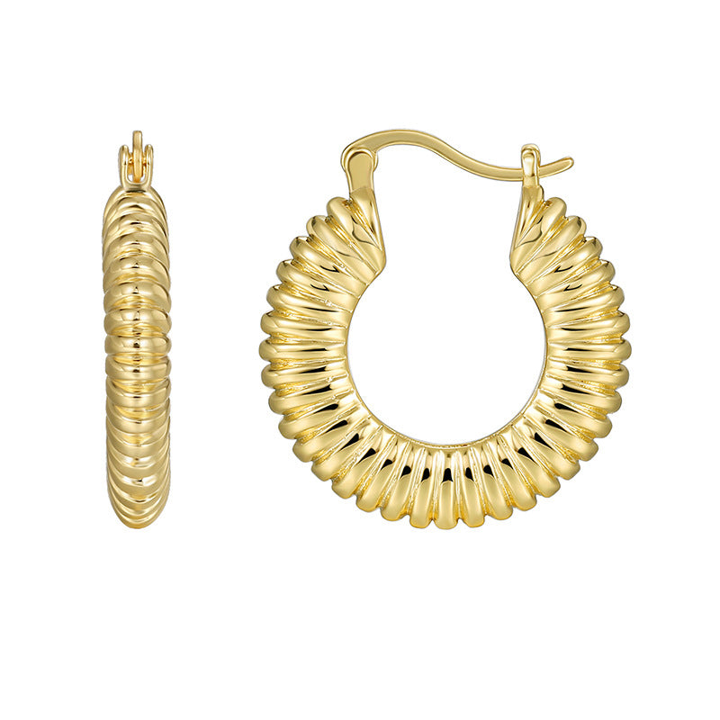 E0482 Design Bread Thread Cowhide Corner Shape Earrings for Women Fashion Retro Gold Plated Earrings