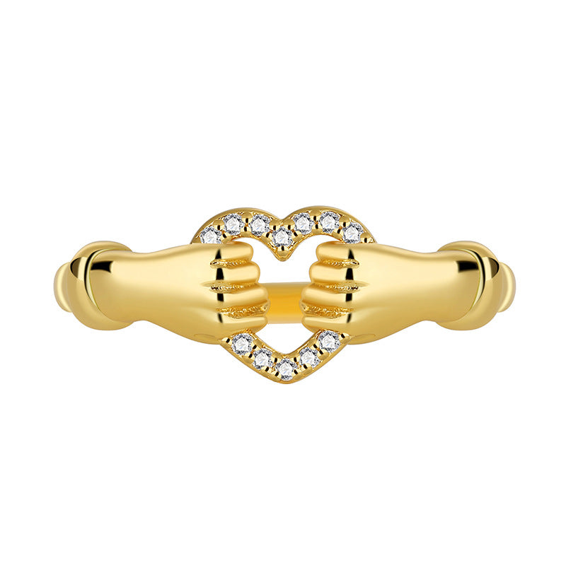 R0303 Fashionable Design Heart-shaped Ring for Women Micro-inlaid White Zircon Hollow Ring