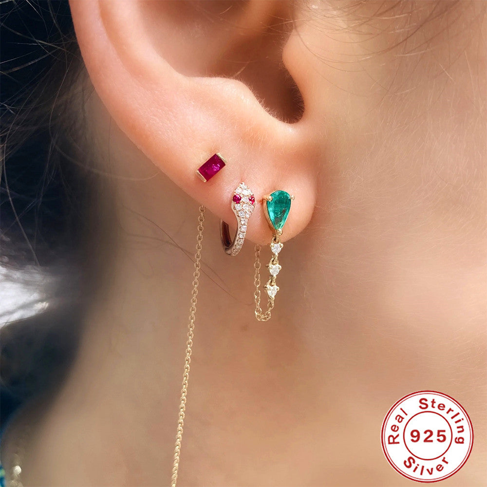 S925Sterling Silver Colorful Water Drop Zircon Earrings Hot Selling Tassel Diamond Chain Earrings Earrings Stud Earrings