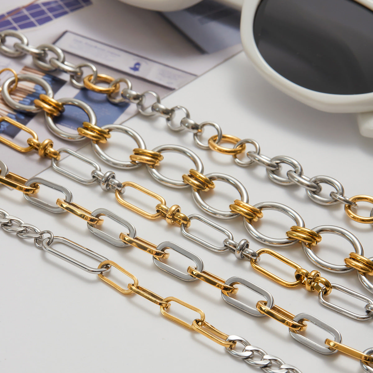 2H Stainless Steel Color Block Cuban Bracelet Jewelry for Women