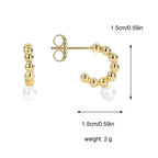 E0387 Brass Plated18k Gold Vintage Round Bead Inlaid Pearl Earrings C Shell Pearl Earrings for Women
