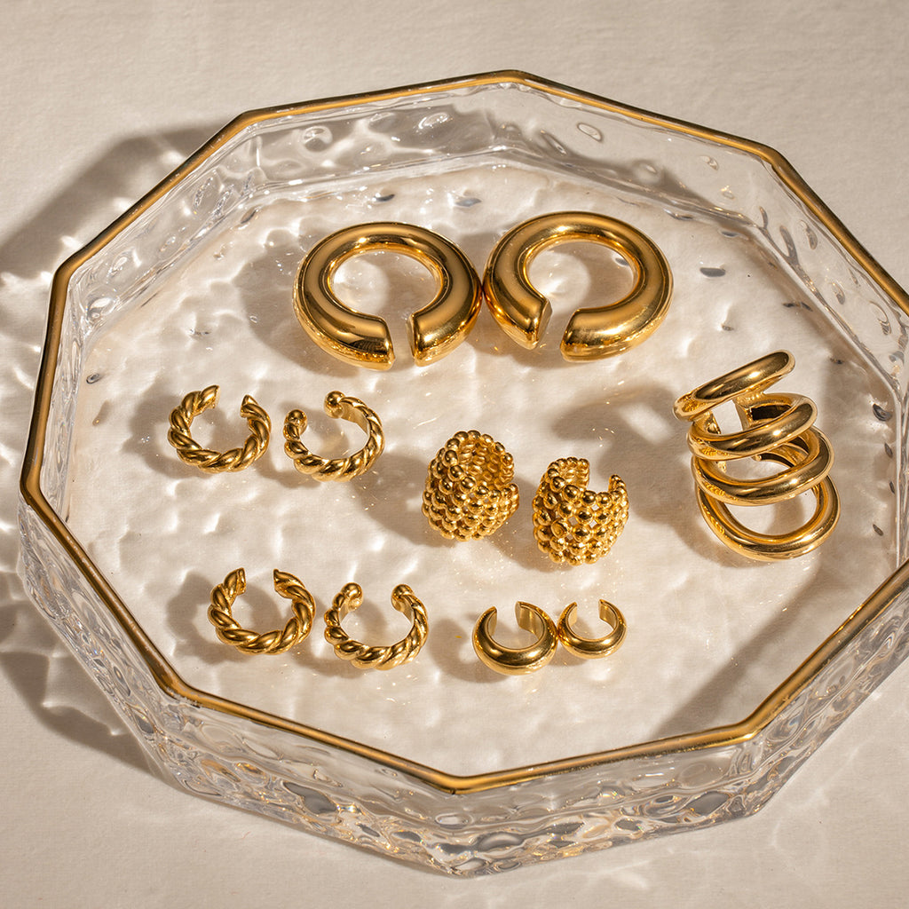 New Style Stainless Steel Ear Clips for Women18k Gold Non-Fading Earrings Simple Braided Earrings