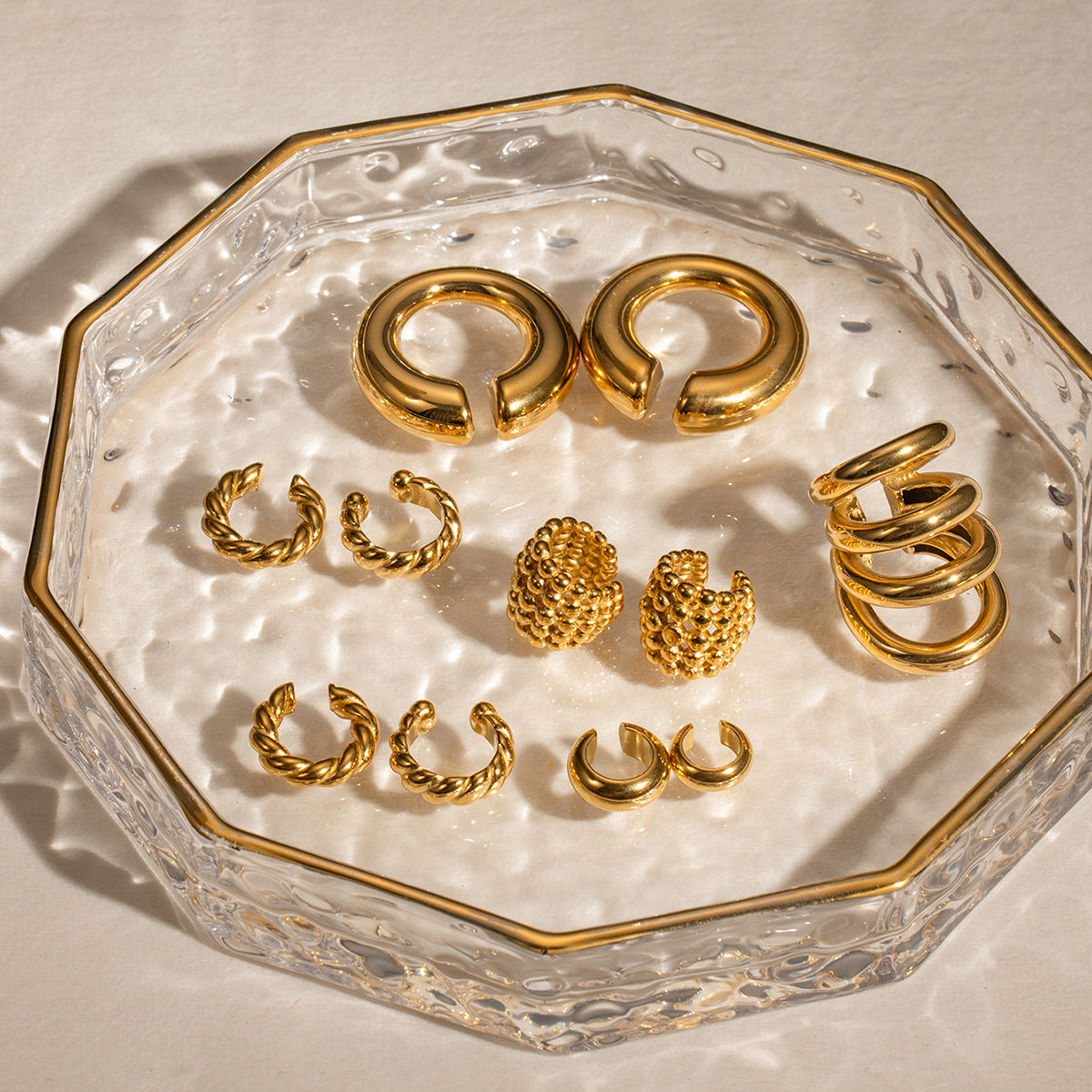 New Style Stainless Steel Ear Clips for Women18k Gold Non-Fading Earrings Simple Braided Earrings