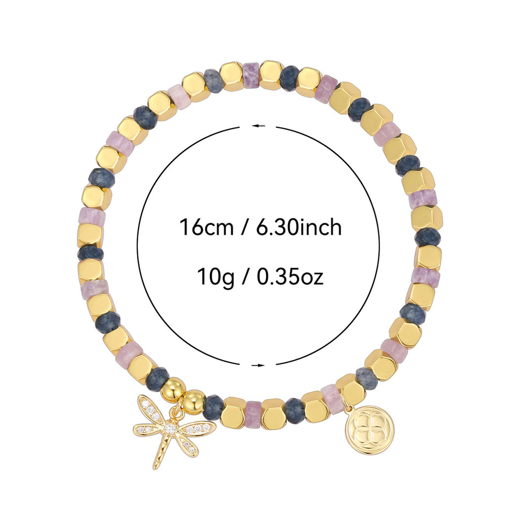B0291 Vacation Ocean Dragonfly Inlaid Zircon Beaded Bracelet